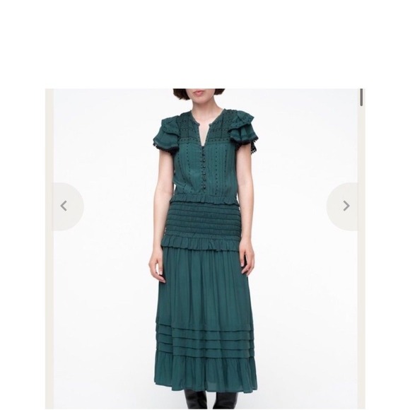 Sea Dresses & Skirts - Sea New York Flutter Sleeve Lace-Trim Azzedine Emerald Smoked Midi Dress Size 4